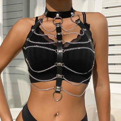 Goth Leather Body Chain Chest Harness